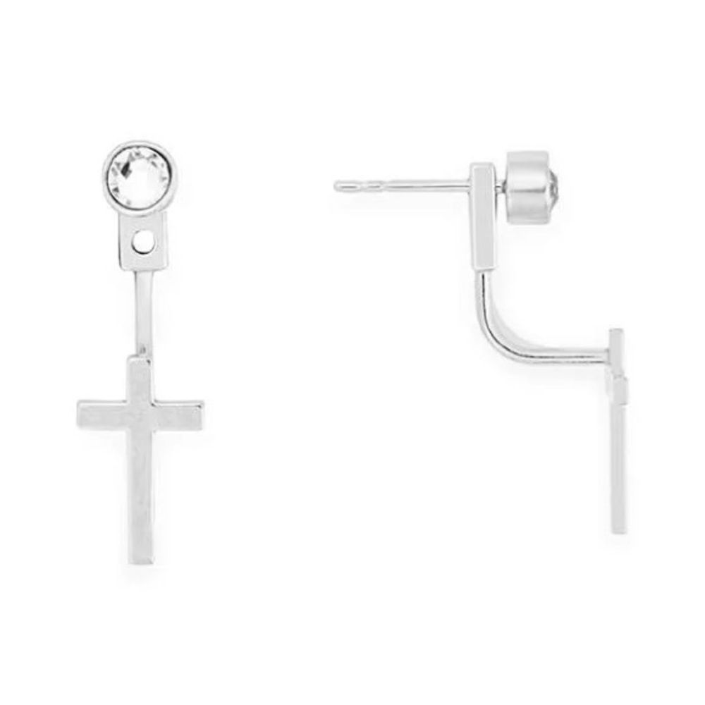 Crystal + Cross Drop Earrings Sterling Silver